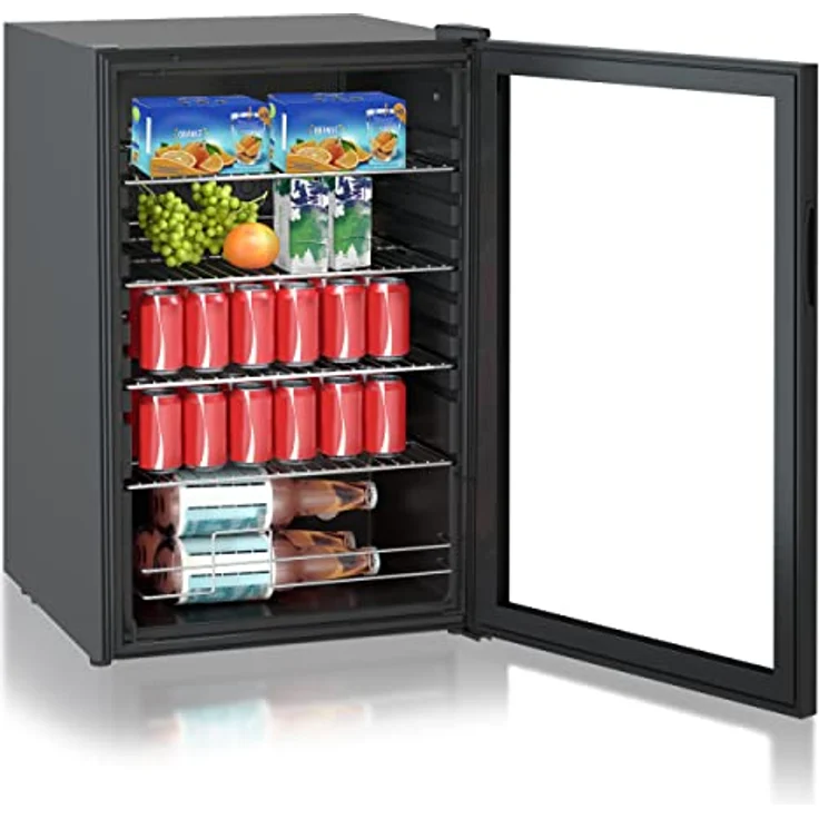 Heinrich´s Getränkekühlschrank, Mini Kühlschrank mit Glastür, 115 Liter, 5 bis 18°C, 4 Ablagen, 41dB, LED-Innenbeleuchtung, schwarzes Design, ideal für Büro und Camping – Bild 3