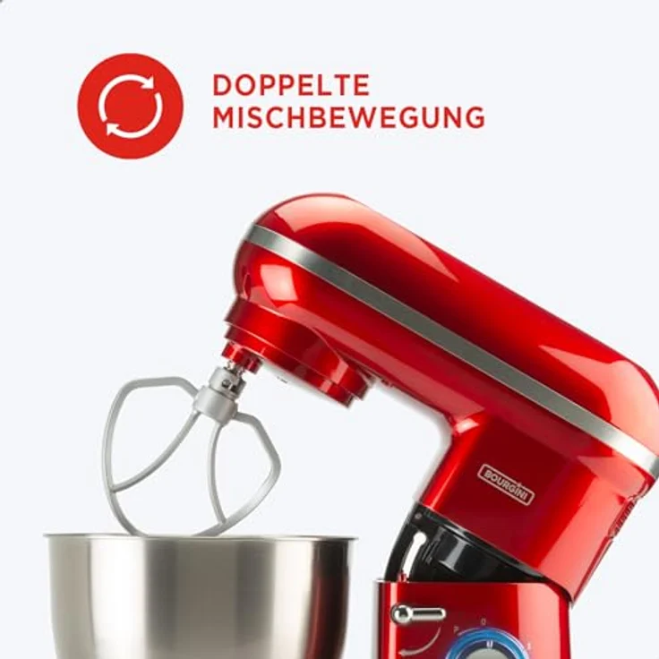 BOURGINI Küchenmaschine - Classic Kitchen Chef - Küchenmixer - Küchenroboter mit 4,5 Liter Fassungsvermögen, 1300-Watt-Motor (Rot) – Bild 4