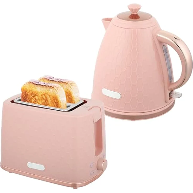 HOMCOM Wasserkocher- und Toaster-Set, 1,7L 2200W, Schnellkoch-Wasserkocher mit automatischer Abschaltung und 2-Scheiben-Toaster mit 7 Bräunungsstufen, Rosa – Bild 1