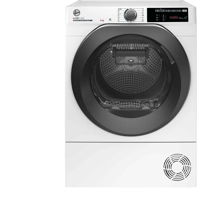 Hoover H-DRY 500 Wärmepumpentrockner 9 kg, hOn-App Connected, AquaVision, Edelstahltrommel, dunkelgraue Tür, weiß
