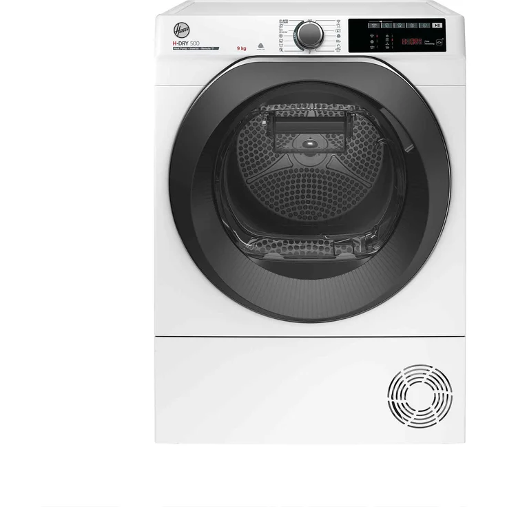 Hoover H-DRY 500 Wärmepumpentrockner 9 kg, hOn-App Connected, AquaVision, Edelstahltrommel, dunkelgraue Tür, weiß