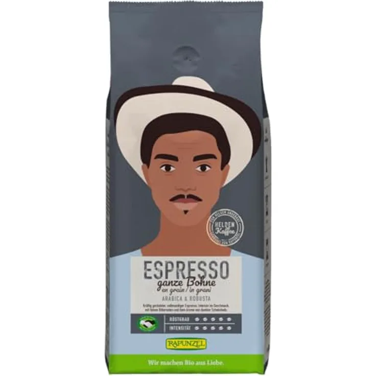 Rapunzel Bio Heldenkaffee Espresso, ganze Bohne HIH (2 x 1 kg) Bio-Zertifizierung: EG-Bio