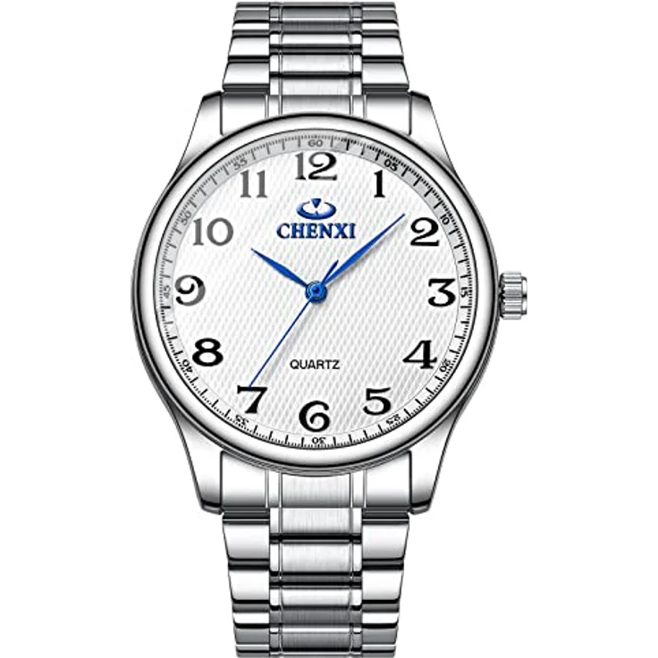 JewelryWe Herren Uhren Analog Quarz, 30M wasserdicht, Edelstahlarmband, klassisches Design, digitales Zifferblatt, Weiß – Bild 1