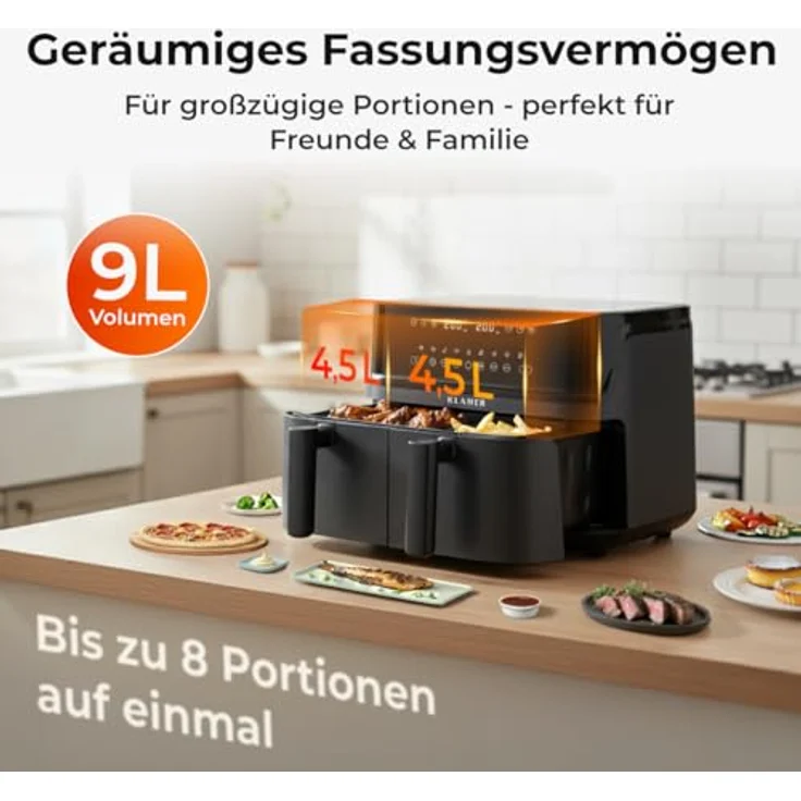 KLAMER Heißluftfritteuse 3000 W, gesunde Fritteuse mit einstellbarer Gartemperatur und Heißluftzirkulation – Bild 2