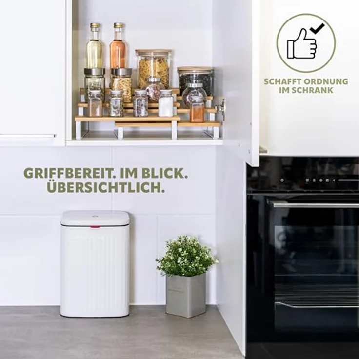 bremermann 3-stufige Gewürzregale 2er-Set, Bambusablageböden, ausziehbar, vielseitig einsetzbar (2er Set Weiß) – Bild 5