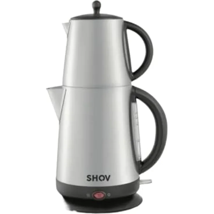 Shov elektrischer Edelstahl Tee- und Wasserkocher 1,7L, TeeVol: 1L mit Warmhaltefunktion, Dual-Heizelement, Auto-Abschaltung - Silber