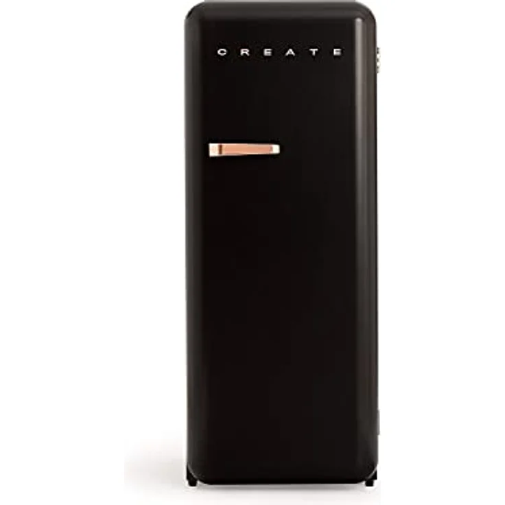 CREATE Retro Fridge 150, Kühlschrank mit Gefrierfach 281L in Schwarz mit rosa-goldenem Griff, 3 Ablagen, Temperaturregelung, 150cm – Bild 1