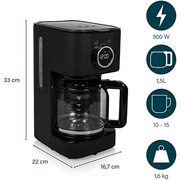 Filterkaffeemaschine Smart Home mit Timer Luxus Filterkaffeemaschine Edelstahl Schwarz – Bild 3