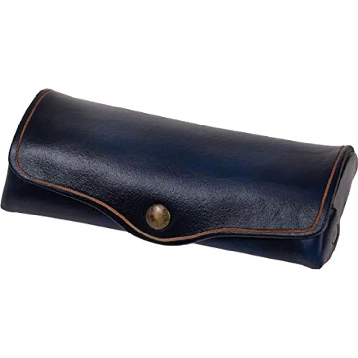 MIKA 28063107 - Brillenetui groß aus Echt Leder/Sattelleder, Etui für Brillen und Sehhilfen, Brillenbox für Damen und Herren, Brillenaufbewahrung in blau, Sonnenbrillenetui ca.16 x 8 x 3 cm