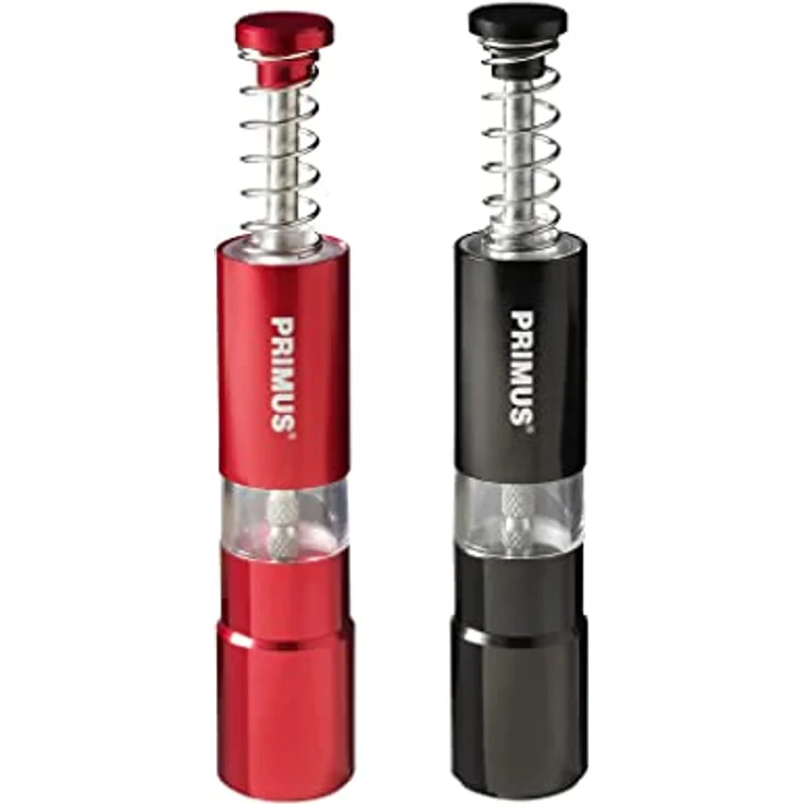 Primus Salt and Pepper Mill, Set aus Aluminium mit einhändiger Bedienung, Schwarz-Rot – Bild 1