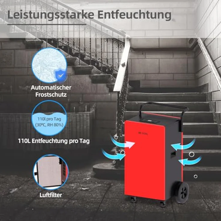 BE COOL BC110LEF2202 Bautrockner, Entfeuchtungsleistung bis zu 110 Liter pro Tag für Räume von 45m²-230m², mit Wasserpumpe und Touch-Panel – Bild 5