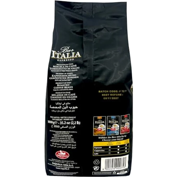 SAQUELLA Espresso Bar Italia Gran Crema 1kg, Kaffeebohnen – Bild 7