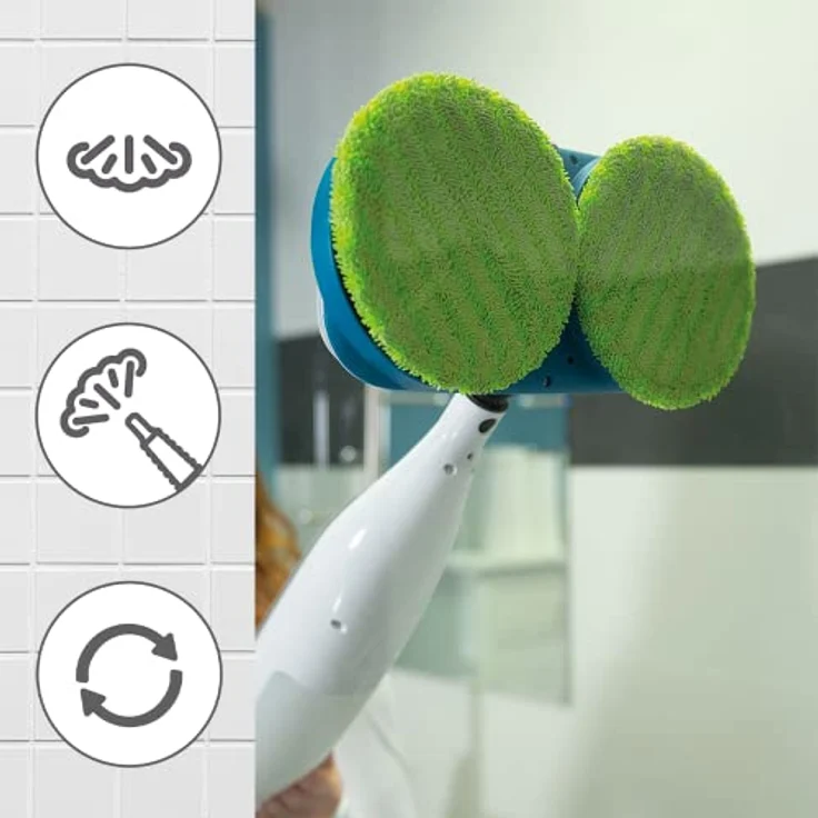 Livington Steam Twister weiß - rotierender Dampfreiniger inkl. Zubehör - Dampfbesen & Handdampfreiniger - Entfernt bis zu 99,9% der Bakterien - elektrischer Bodenwischer mit Wassertank - Akku Mop – Bild 3