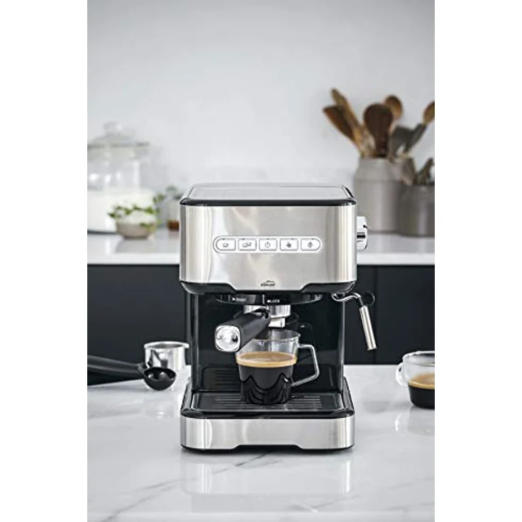 LACOR 69256 Espresso-Kaffeemaschine mit 2 Kaffeeausgängen, Wärme-/Schaumfunktion und Edelstahl-Tassenwärmer, 1450 W, 20 Bar Druck, 1,25 L Wassertank, kompakte Bauweise – Bild 4