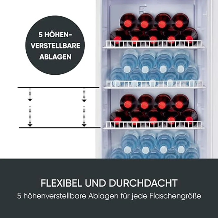SEVERIN FKS 8818 Flaschenkühlschrank, 225L, energieoptimiert, leiser Betrieb, wechselbarer Türanschlag, Edelstahl/silber/weiß, 141 cm Höhe – Bild 5