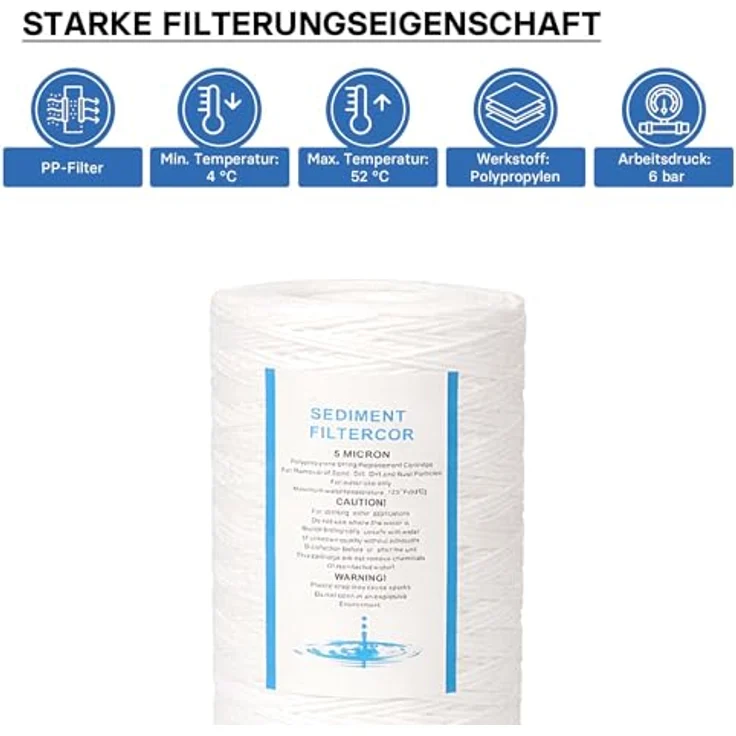 Naturewater PPW-20L 5 µ Baumwollfilter Kartusche, 508 mm (20 Zoll) für Umkehrosmoseanlage, schnelle Wartung, hohe Filtereffizienz – Bild 3