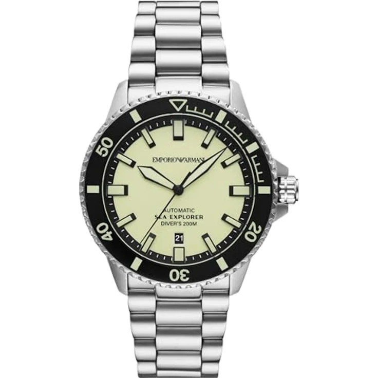Emporio Armani Armbanduhr für Herren, Quarzwerk, 42,5 mm Gehäusegröße, Edelstahl-, Leder- oder Silikonarmband in Hellgrün und Silberton, wasserdicht bis 200 m – Bild 1