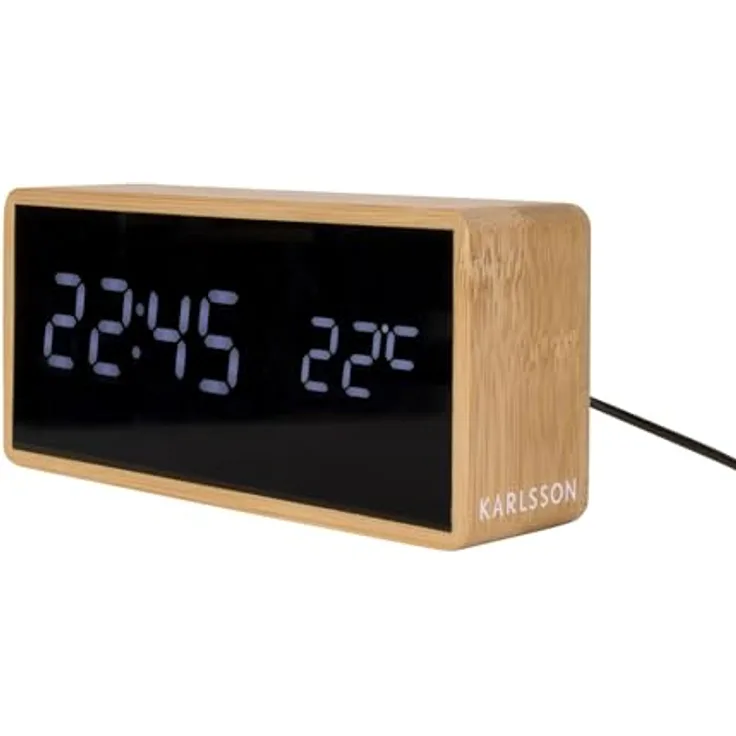 Karlsson Wecker Tube, Rechteckiger Wecker aus Bambus mit digitaler LED-Anzeige, 14,8x7x4,2cm