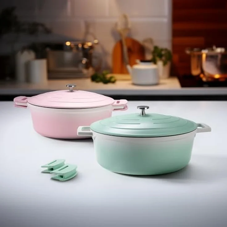 STONELINE Cocotte Bräter mit Deckel Induktion 32 cm, 6,6 L, Aluguss Topf beschichtet mit echten Steinpartikeln, Bratentopf Schmortopf mit Deckel Backofengeeignet, für alle Herdarten, Mint – Bild 3