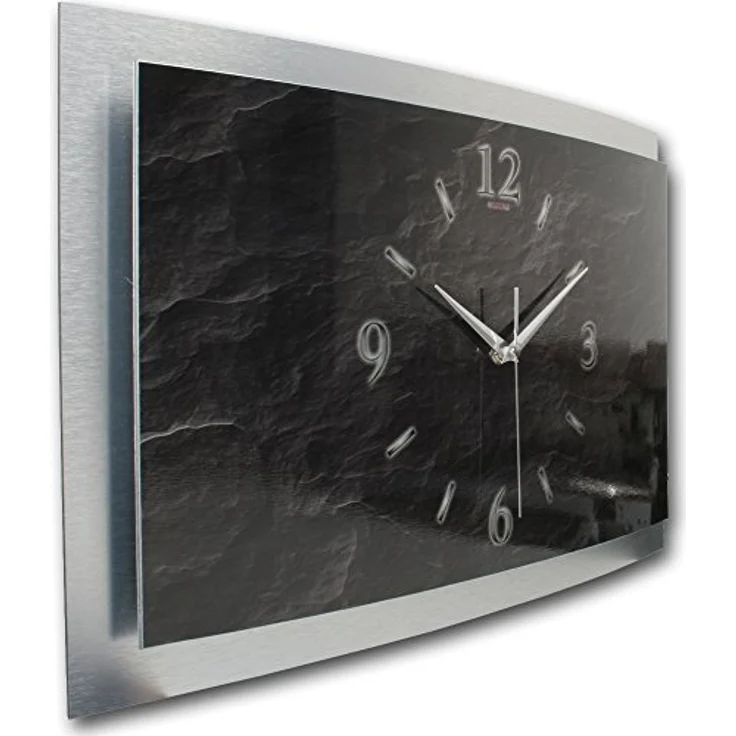 Kreative Feder 3D Designer Wanduhr Schiefer-Optik schwarz - flüsterleise Funkuhr Größe 50x30 cm in modernem Design – Bild 2
