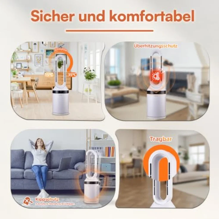 Be Cool BCAnton26 Säulen-Heizlüfter, 2000 Watt 2-in-1 Heizlüfter und Ventilator, weiß mit LED-Touch-Display und Fernbedienung – Bild 6