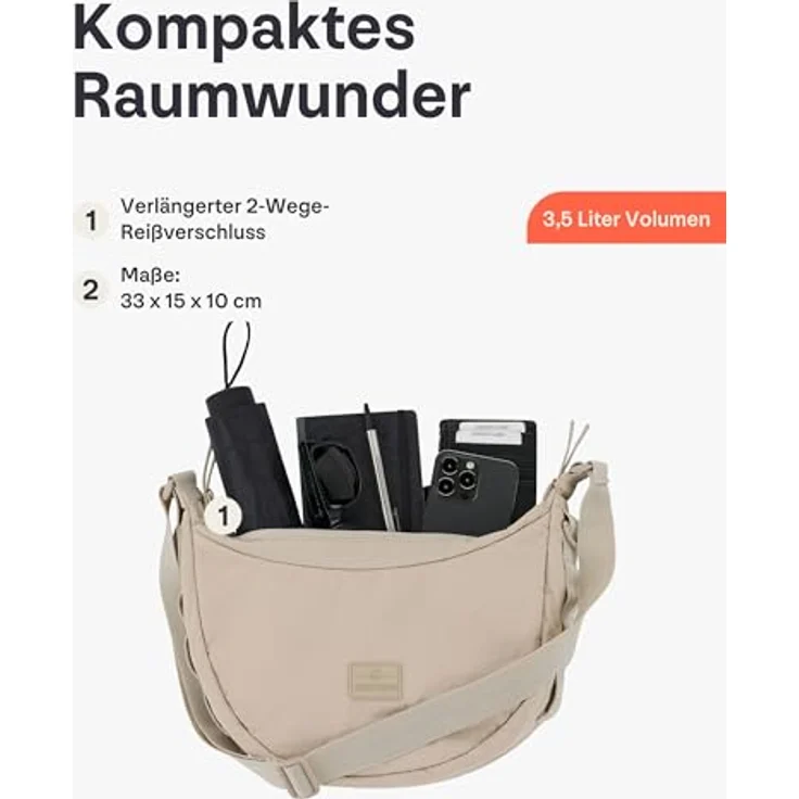 Johnny Urban Umhängetasche Kaia Small Half Moon Bag im Puffer Design, Wasserabweisend, 100% recyceltes Nylon, 4 Liter Volumen, Schwarz – Bild 5