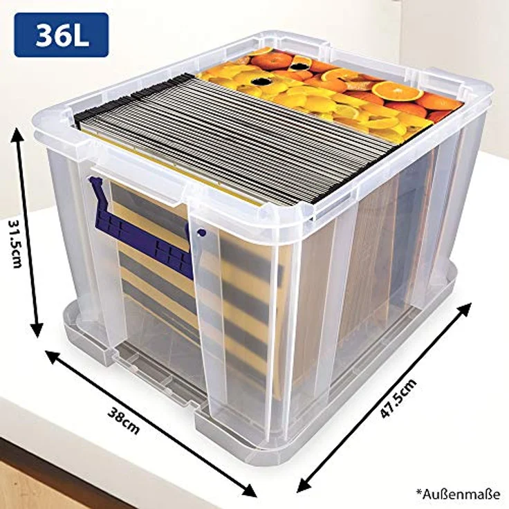 3 Bankers Box ProStore Aufbewahrungsbox aus Kunststoff mit Deckel, 36 l, superstarke stapelbare Kunststoff-Aufbewahrungsboxen (31,5 x 47,5 x 38 cm), transparent – Bild 2
