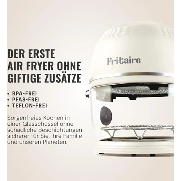Fritaire Carbon8 Fritaire Heißluftfritteuse, selbstreinigende Glaschüssel mit 6 Kochfunktionen, weiß – Bild 3