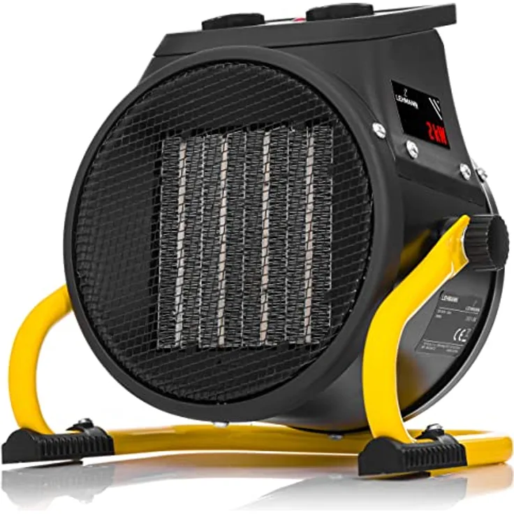 Lehmann Heizlüfter Thermoventilator Elektrischer für Schnelle Erwärmung | 2000 W | 3 Leistungsstufen | Thermostat | Neigungsverstellung | Transportgriff | Ideal für Kleinere Räume | Winter Heizung
