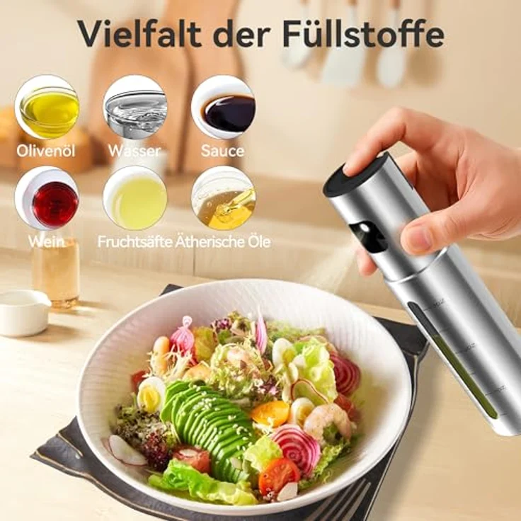 KitchenBoss Ölsprüher Edelstahl, 100ml für Heißluftfritteuse, inkl. Reinigungsbürste und Ölbürste, ideal für Salat, Grillen und Backen – Bild 5