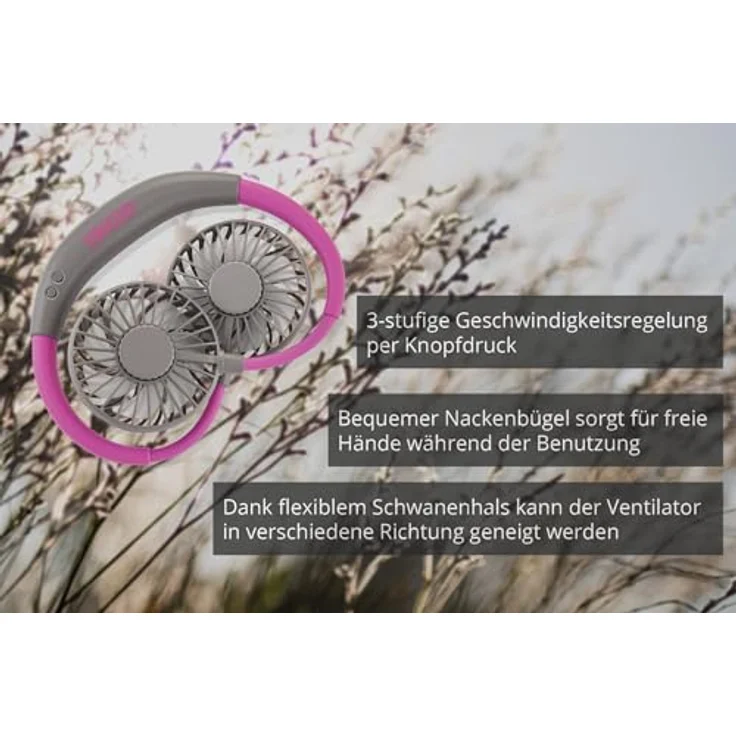 Unold 86699 NACKENVENTILATOR Breezy Anthrazit mit bequemen Nackenbügel, 3-stufige Geschwindigkeitsregelung, LED-Kontrollleuchte und zuschaltbarer LED-Beleuchtung – Bild 4