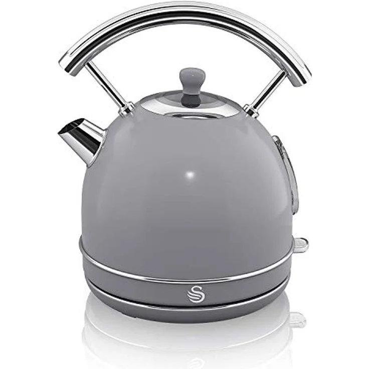 Swan Retro SK14630GRN Elektrischer Wasserkocher 1,8 Liter, Vintage Design, Abschaltautomatik, Kabellos, BPA-freier Edelstahl, 3000 W, Grau, 1.8 liters – Bild 1