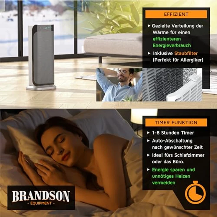 Brandson Keramik-Heizlüfter 2000 Watt mit IR-Fernbedienung, energiesparend, leise, Oszillationsfunktion, GS zertifiziert, 42x18x14 cm – Bild 5