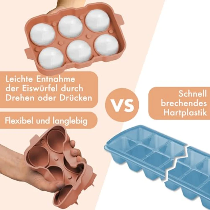 Blumtal Eiswürfelformen Silikon 3er Set, BPA-freie Eiskugelform mit Deckel, 6er Ice Ball Maker, Olivgrün + Mineral Rot – Bild 3