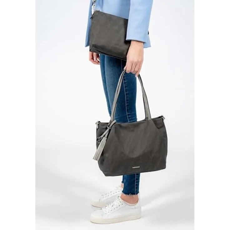 EMILY & NOAH Shopper Elke, graue Damenhandtasche aus Feinsynthetik mit verstellbarem Umhängeriemen und Reißverschluss – Bild 3