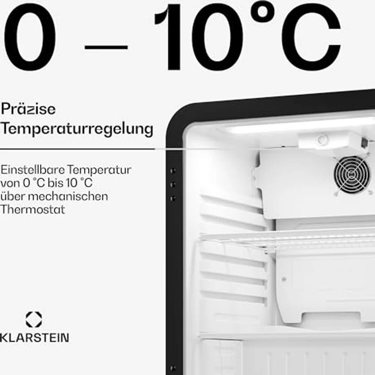 Klarstein Audrey Evo Getränkekühlschrank 65 L, Glastür, einstellbare Temperatur 0–10 °C, LED-Beleuchtung, leiser Betrieb, 2 Regalböden – Bild 4