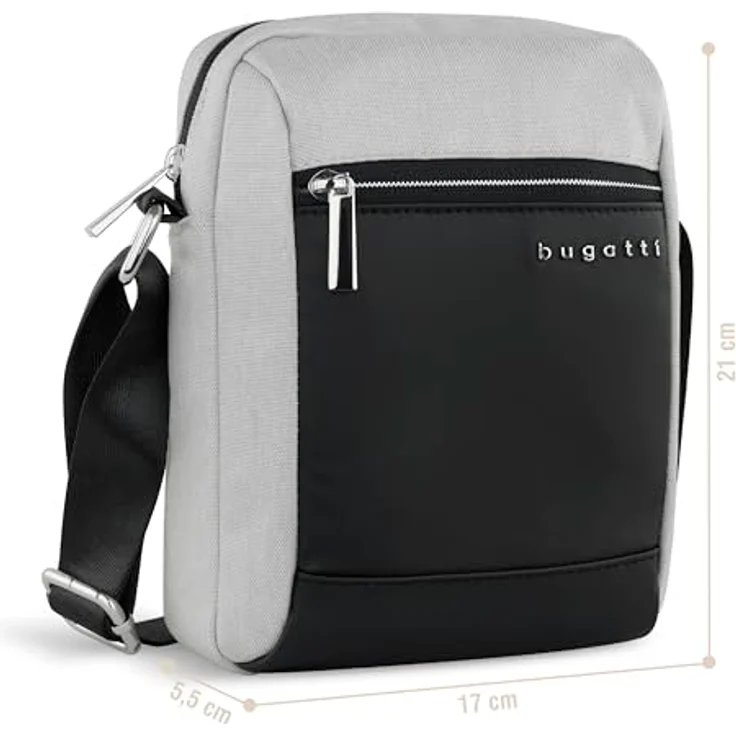 bugatti Sera Schultertasche, kleine Umhängetasche aus Polyester in hellgrau, 4 Reißverschlussfächer, RFID-Schutz, verstellbarer Schulterriemen – Bild 2