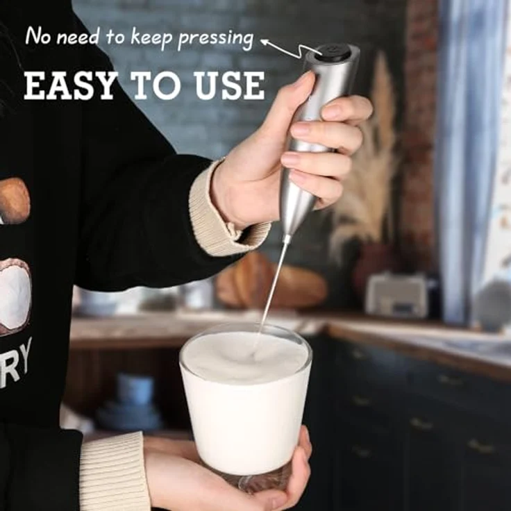SIMPLETASTE Milchaufschäumer, Elektrisch Handheld mit 2 AA-Batterien, Ergonomischer Edelstahl 304 Aufschäumer für Cappuccino, Latte und mehr – Bild 3