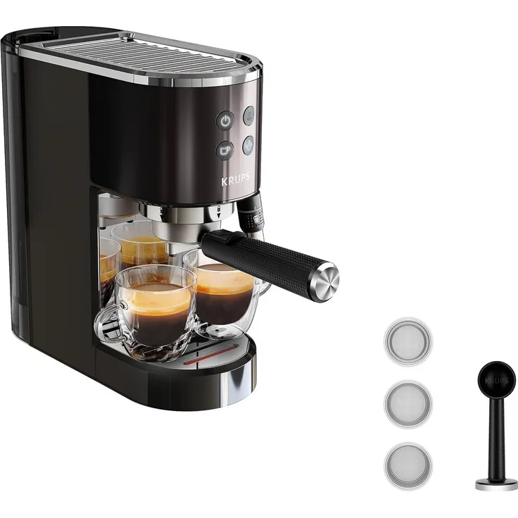 Krups XP 444G Virtuoso+ Espresso-Siebträgermaschine, 1450W, schwarz/edelstahl