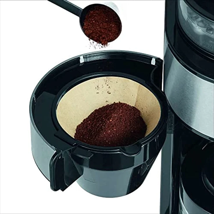 SEVERIN Kaffeeautomat mit integriertem Mahlwerk und Glaskanne, Für Kaffeebohnen und Filterkaffee, Automatische Abschaltung, bis zu 6 Tassen, KA 4811, Edelstahl-Schwarz – Bild 8