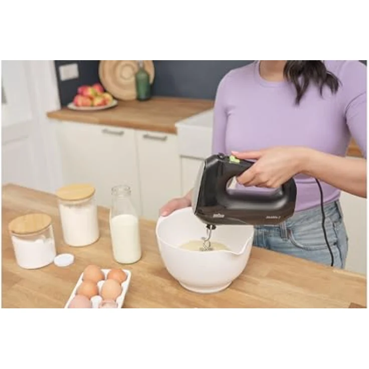 Braun Household MultiMix 2 HM2110BK Handmixer - Handrührgerät mit 4 Geschwindigkeitsstufen plus Turbo, FastMix Technologie, EasyClick, inkl. Schneebesen und Knethaken, Einhandbedienung, 500W, Schwarz – Bild 5