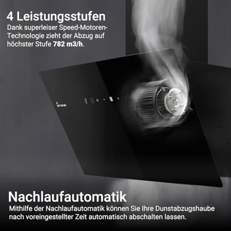 KKT KOLBE TRIO6025S Dunstabzugshaube 60cm, Kopffrei, Umluft/Abluft, 782cbm/h, Schwarz mit Gestensteuerung und LED-Beleuchtung – Bild 5