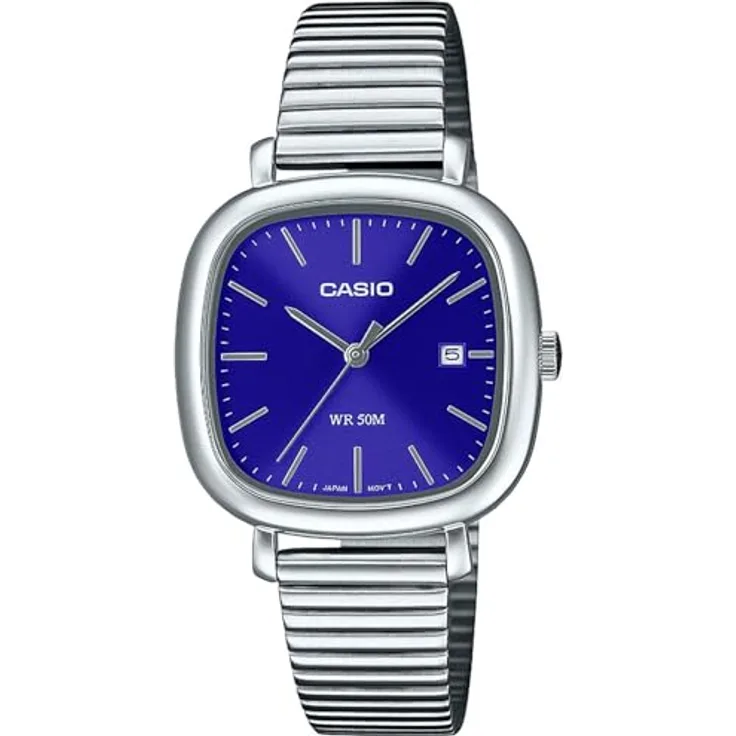 Casio LTP-B166D-2AVEF Damen Armbanduhr, analoge Uhr mit blauem Zifferblatt, Edelstahlarmband, wasserdicht bis 5 bar