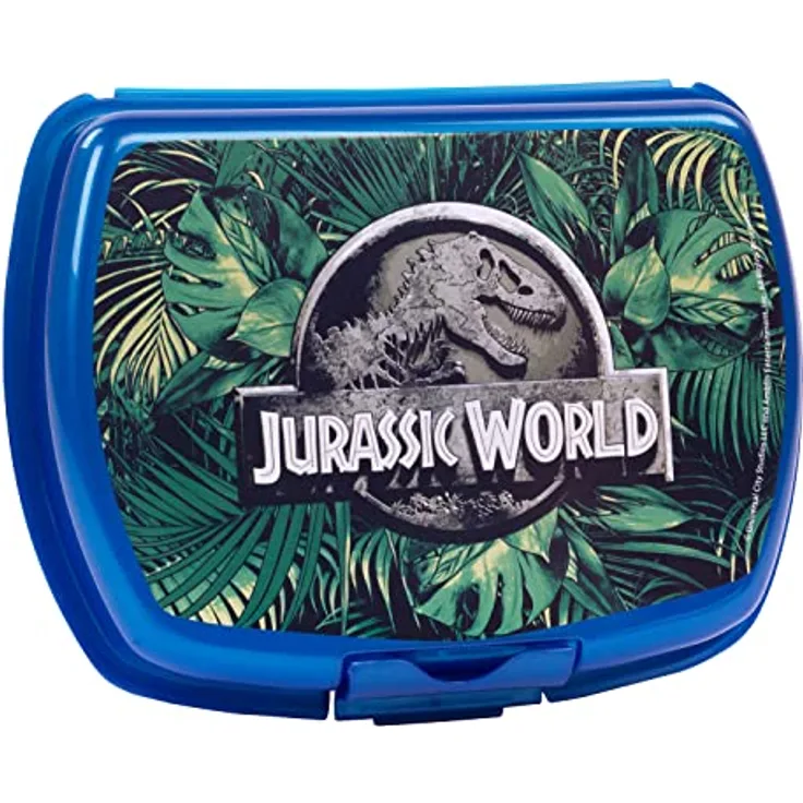Jurassic World - Brotdose für Kinder mit Dinosaurier-Motiv, Lunch-Box aus Kunststoff mit einem Fach und Clip-Verschluss, ideal für das Pausenbrot in der Schule