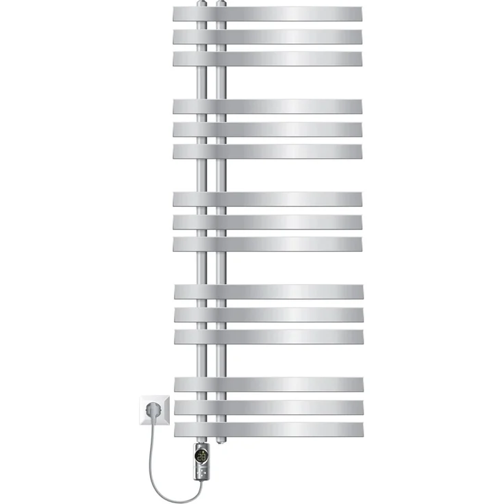 LuxeBath Badheizkörper Iron EM 500x1200 mm Chrom, Heizstab 900W Digital mit LCD-Display und Timer-Funktion