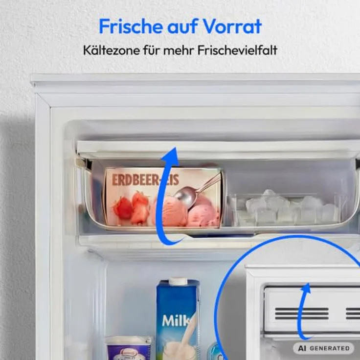 MEDION Kühlschrank MD370033, 90 Liter mit Gefrierfach, Energieeffizienzklasse E, weiß – Bild 5