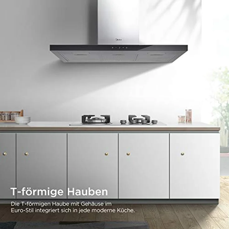 Midea HW7.92 Dunstabzugshaube 90cm Wandhauben mit Gestensteuerung, 640m³/h Luftstrom, Edelstahl mit Glas,4 Stufen, waschbarem Netzfettfilter, Aktivkohlefilter, 2 LED-Leuchten – Bild 4