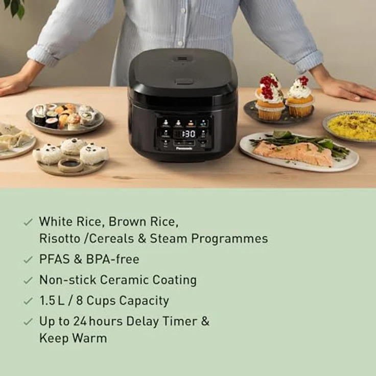 PANASONIC SR-DA152KXE Reiskocher, 770 Watt, 1,5 Liter, Schwarz, mit Dampfkorb und Warmhaltefunktion – Bild 12
