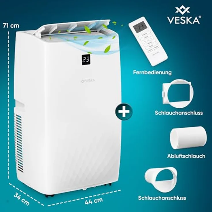 VESKA Mobile Klimaanlage FDP35-3033ZPWR5, 12000 BTU/h (3,5 kW) 4in1 mit WiFi/App, Fernbedienung, 24h-Timer, Luftentfeuchter – Bild 9