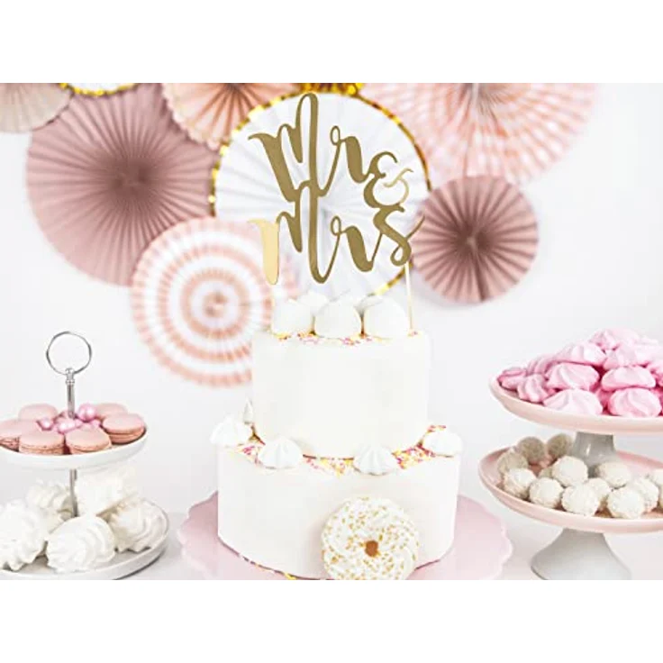 PartyDeco Cake Topper Mr & Mrs 25,5 cm x 1 Stück Hochzeit gold - Tortendeko Kuchendeko Tortenstecker aus Papier – Bild 5